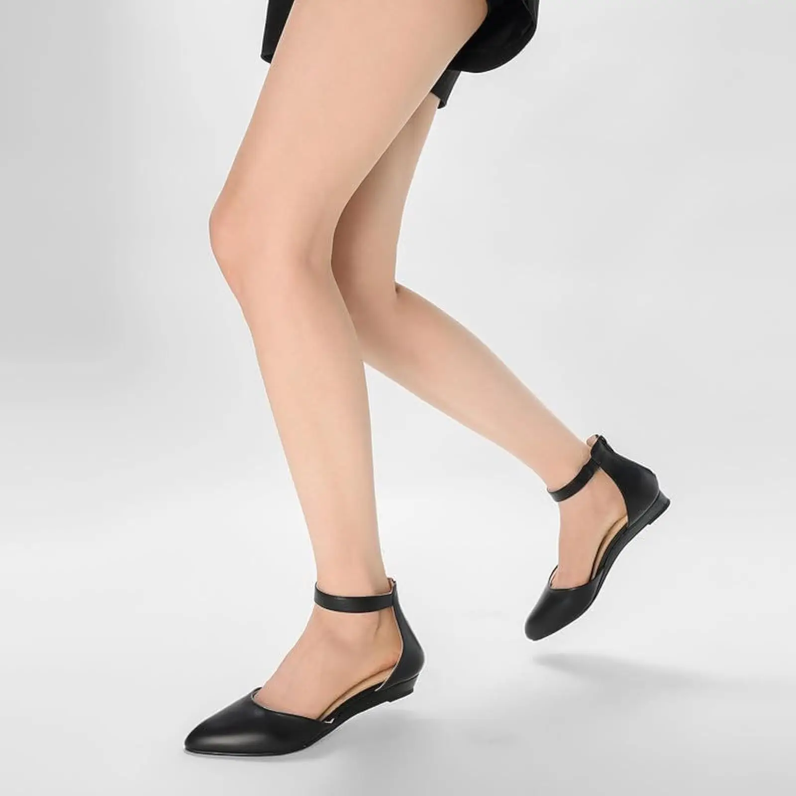 Comfortable Low Wedge Shoes: Women's Ankle Strap Flats with Pointed Toe and Back Zipper – Ideal for Work, Office, and Dressy Eve 5