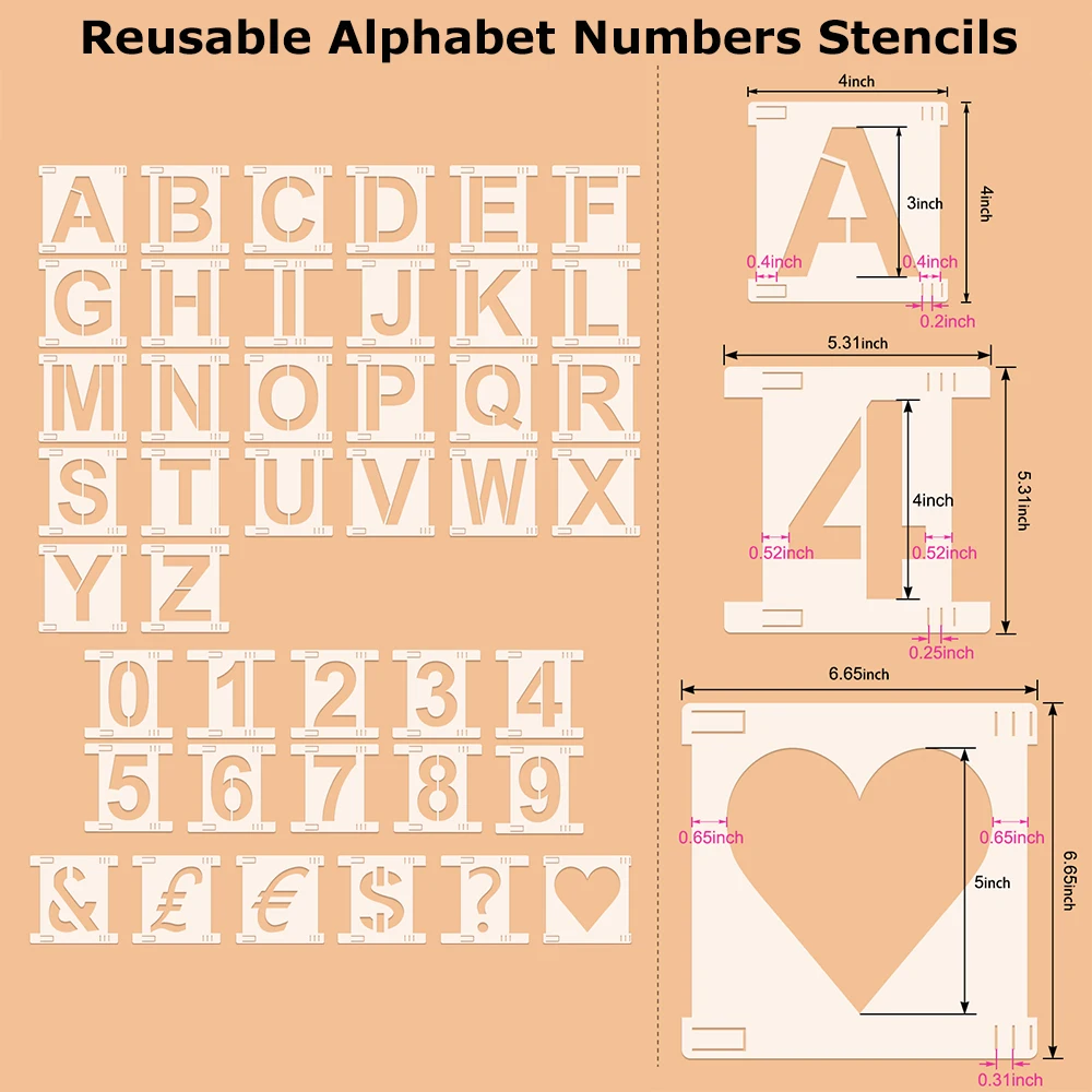 

42-126pcs Alphabet Numbers Stencils Set Reusable Upper Case Letter Interlocking Plastics Stencil for DIY Painting Craft Project