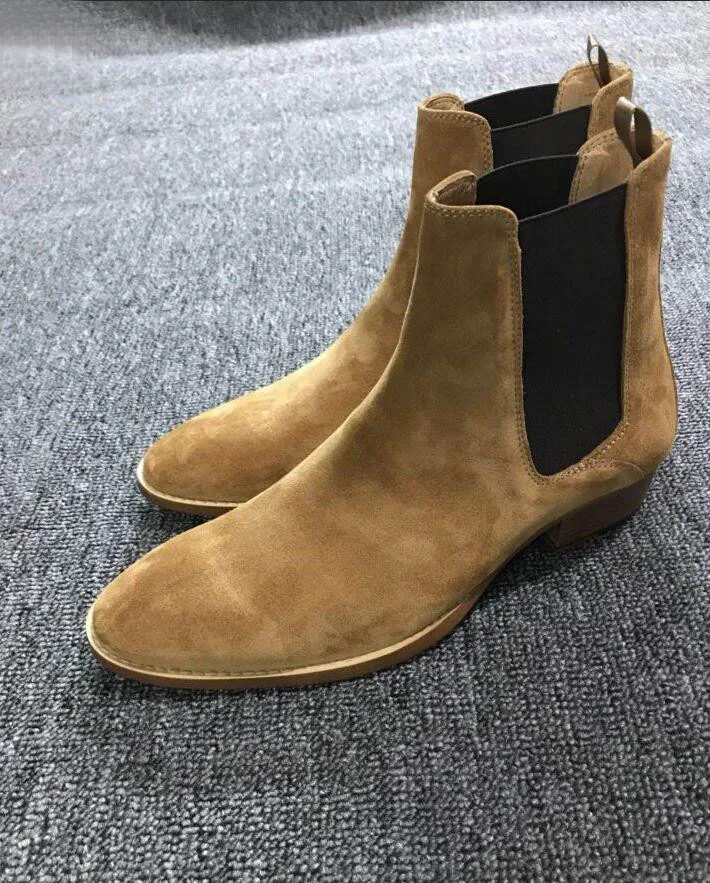 Mikishyda fashion new men's boots slip on pointed toe suede leather