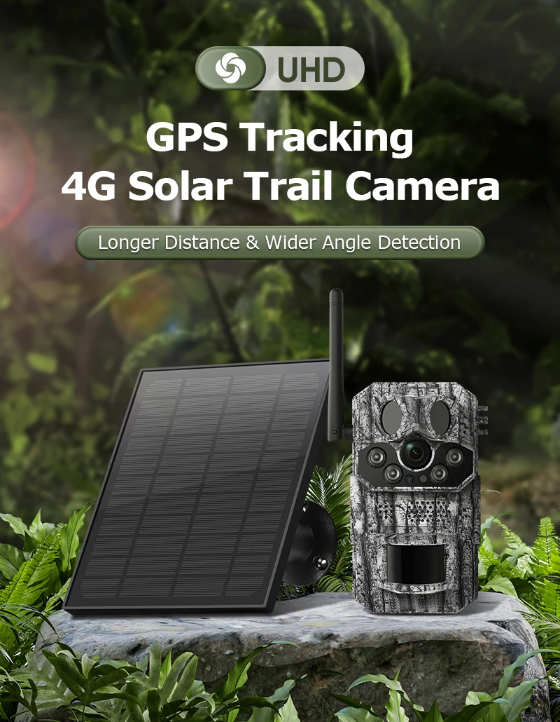 2K Outdoor 4G Solar Cellular Trail Camera Hunting Trail Camera 3-PIRs Motion Act