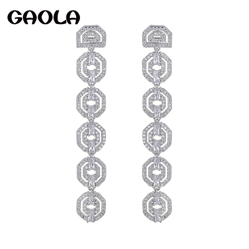 

GAOLA High Quality Micro-inserts White Gold Color AAA CZ Vintage Dangle Earrings Drop Long Crystal Earrings for Women GLE5215Y