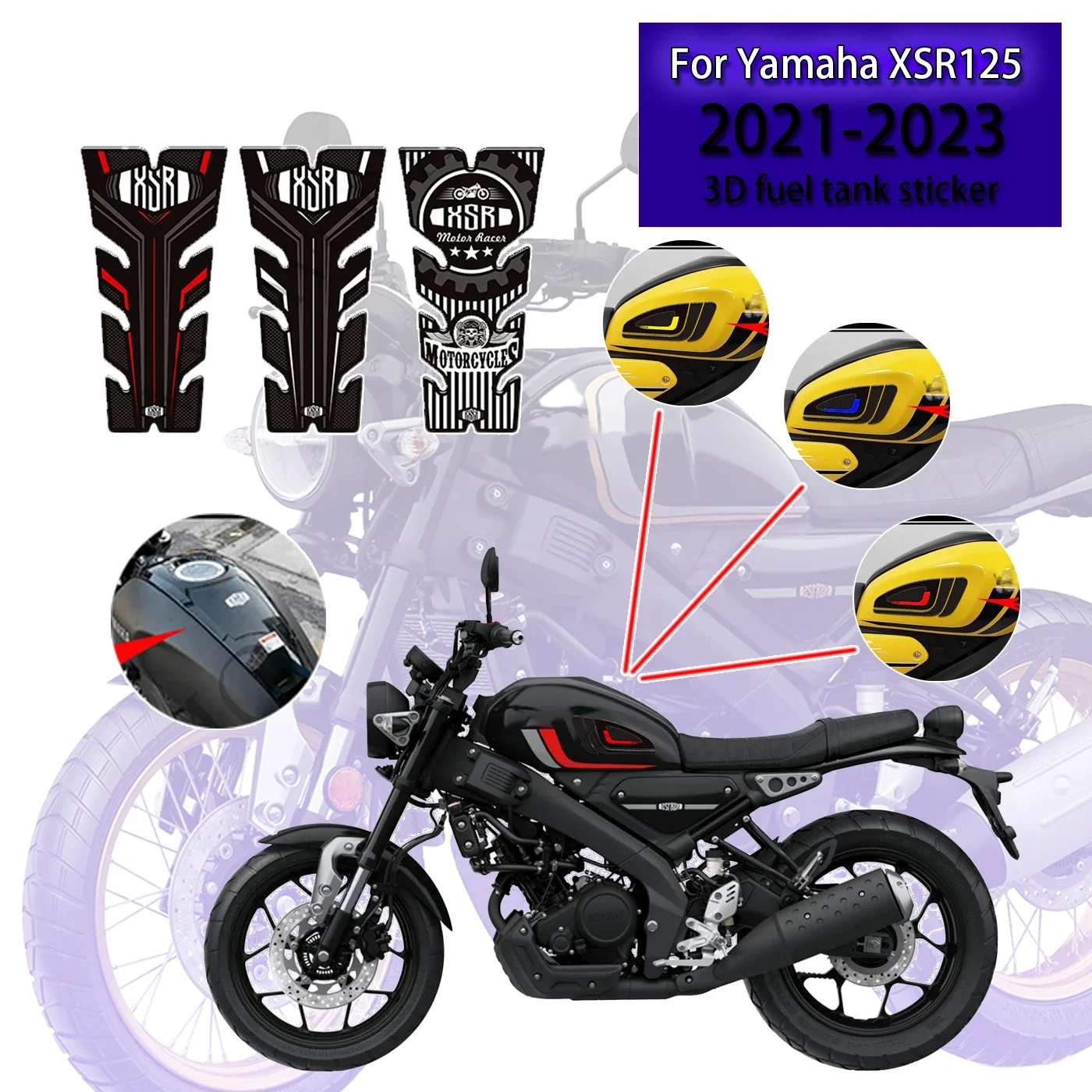 

Motorcycle sticker Fit Yamaha XSR125 2021-2023 Motorcycle Scratch Protection Tank Pad Side Grips Gas Fuel Oil Kit Knee