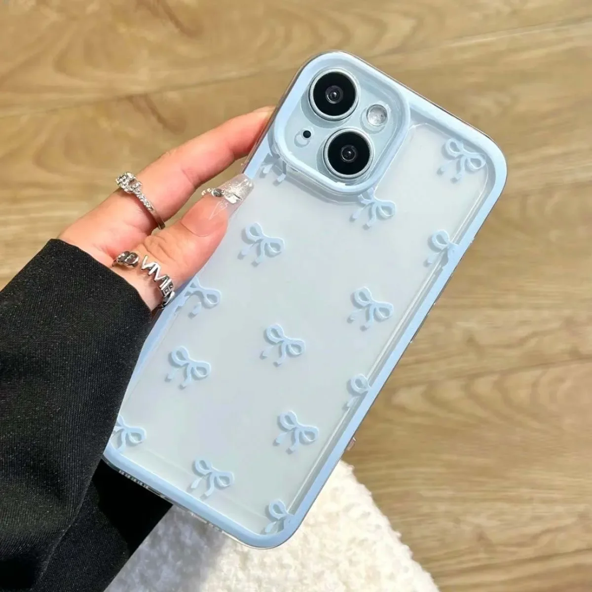 thumbnail image 1 of Funda de teléfono con lazo pequeño azul 14/13 para iPhone 15 Pro Max 12/11, fundas protectoras transparentes para teléfono móvil Xr/xs, 1 of 5