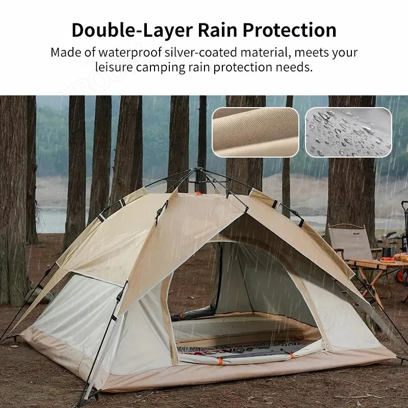 Outdoor Double-layer Tent Fully Automatic Quick Opening Tent 3-4 Person Self Driving Camping Tent Rain Proof Sun Proof Portable