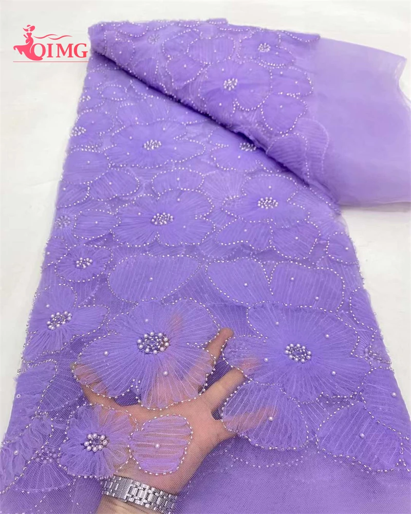 

2024 African Nigerian Latest High Quality Lace Fabric With Sequins Tulle Sewing Guipure Embroidery Dresses Beads Stone 5yards