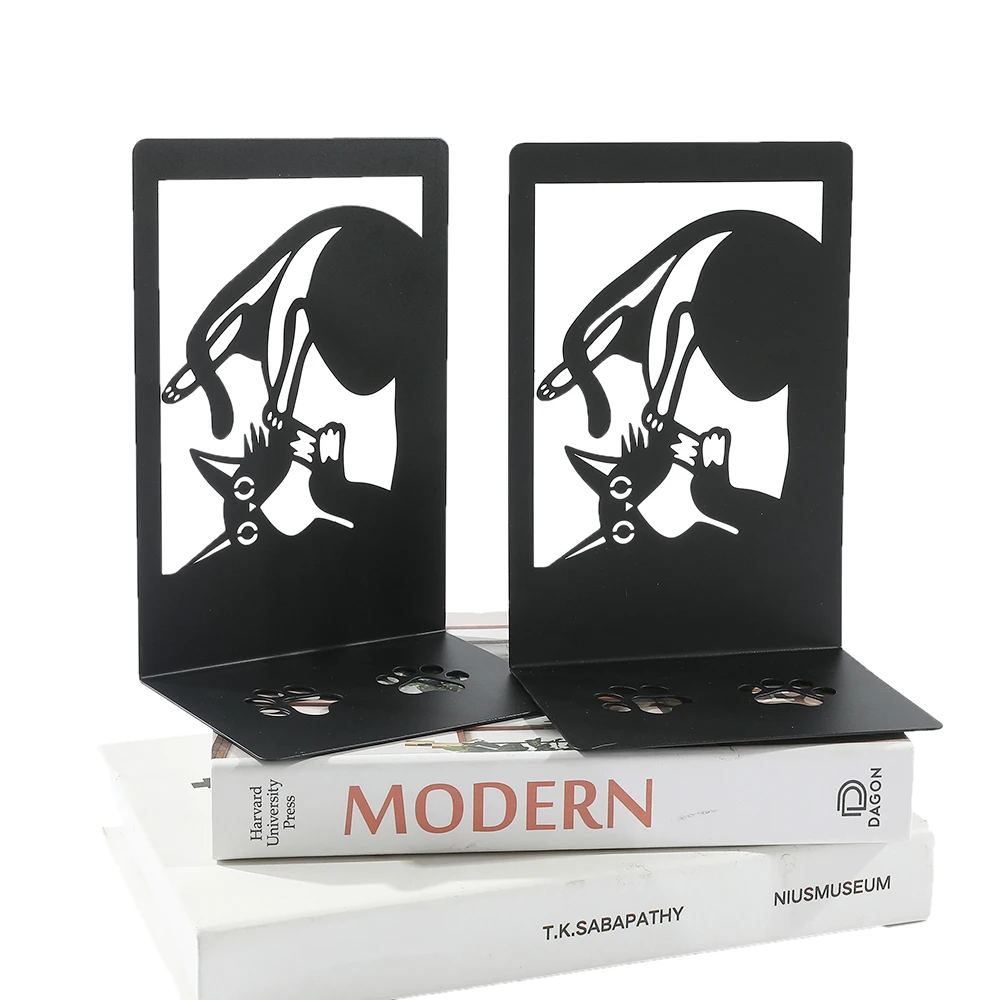 2Pcs Style Black Cat Book Ends Heavy Book Iron Bookends Gift for Book Loves Home Desk Book Rack Office Supplies Stand Iron 2