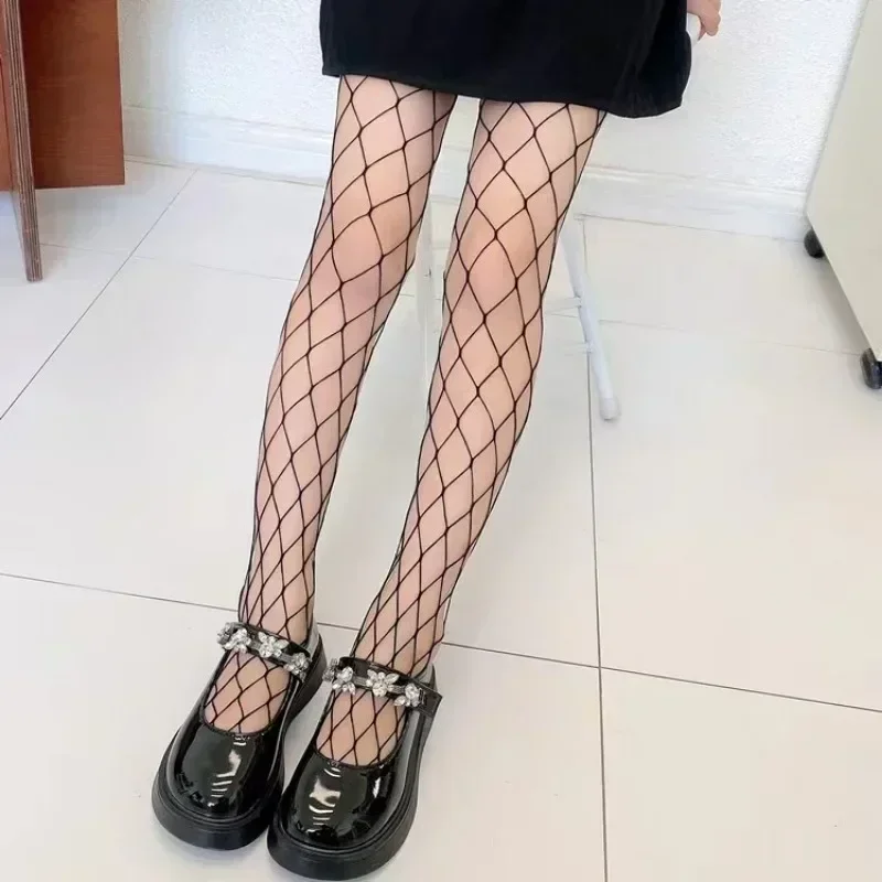 Girls Fashionable Fishnet Stockings Kids Baby Mesh Nylon Black Pantyhose Cute Lolita Jumpsuit JK Leggings Parent-Child Pantyhose kids pantyhose fishnet stockings kids leggings