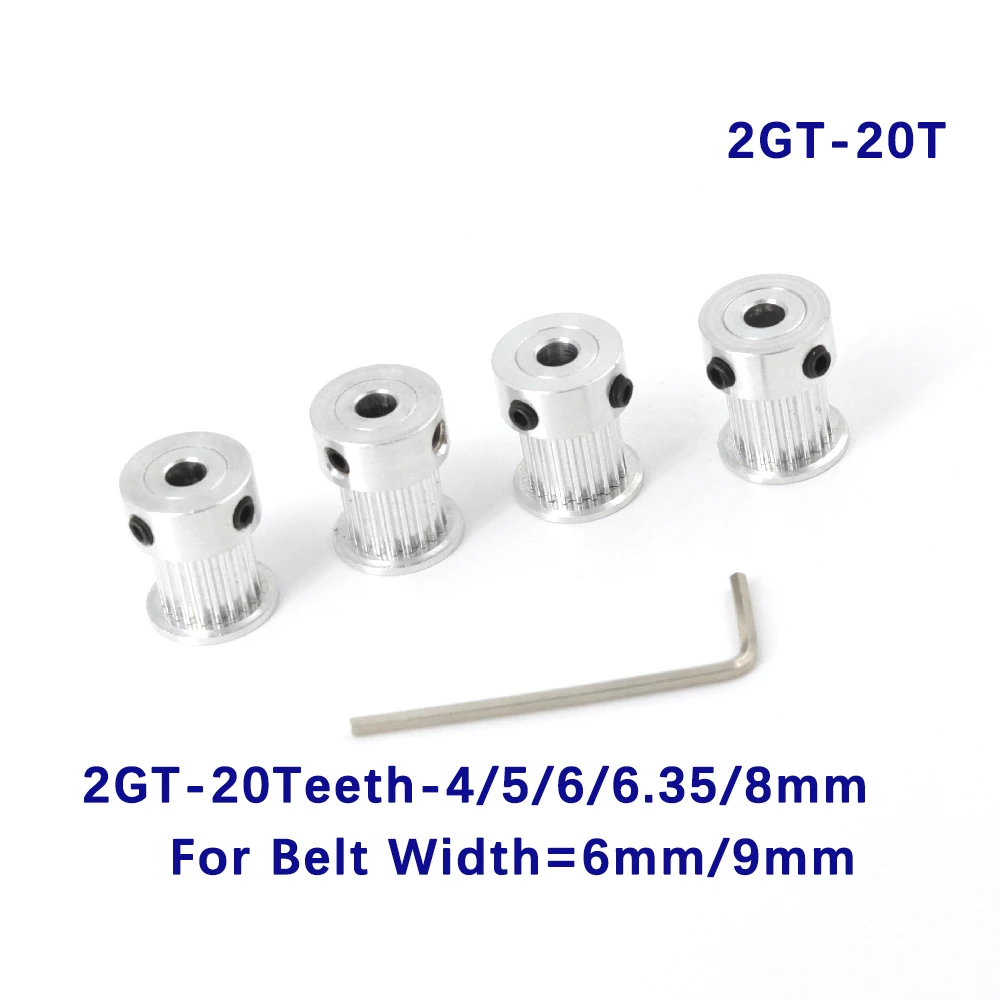 

4pcs 20 Teeth 2GT 2M Timing Pulley Bore 4/5/6/6.35/8mm for 2MGT GT2 Synchronous belt width 6/10mm small backlash 20Teeth 20T