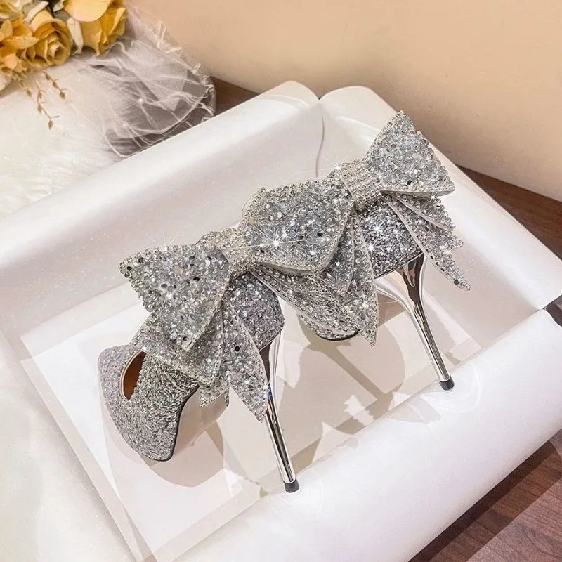 

New Spring and Fall Crystal Sequins Shallow Mouth Soft Bottom High Heels Fashion Exquisite Shining Buckle Women's Shoes