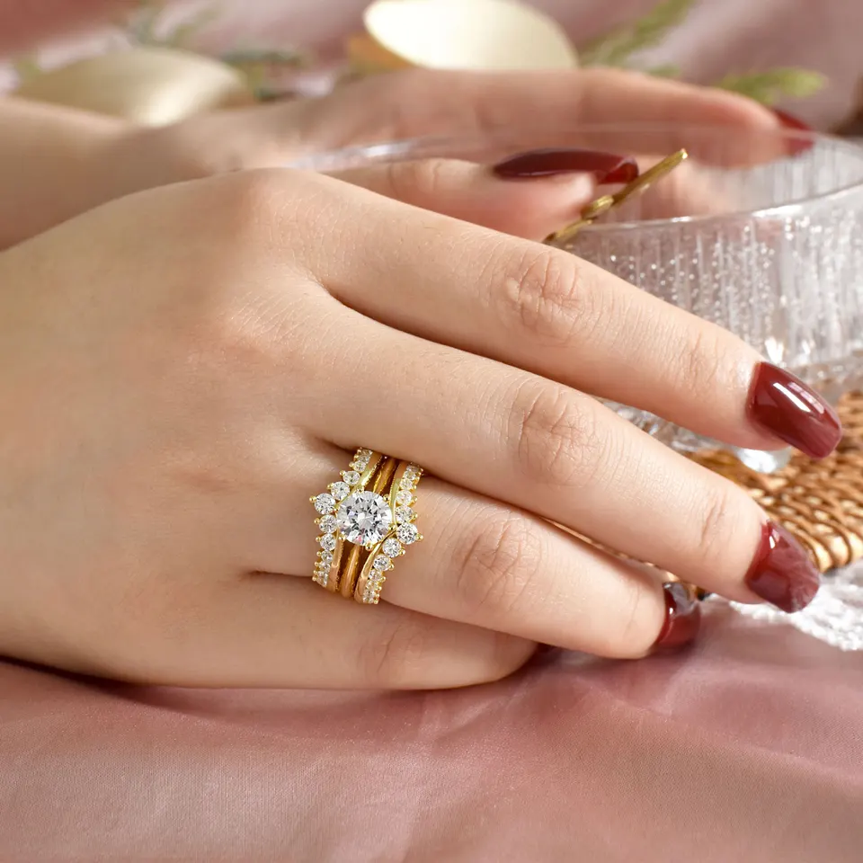 14k Yellow Gold Bridal Ring Set with Cubic Zirconia