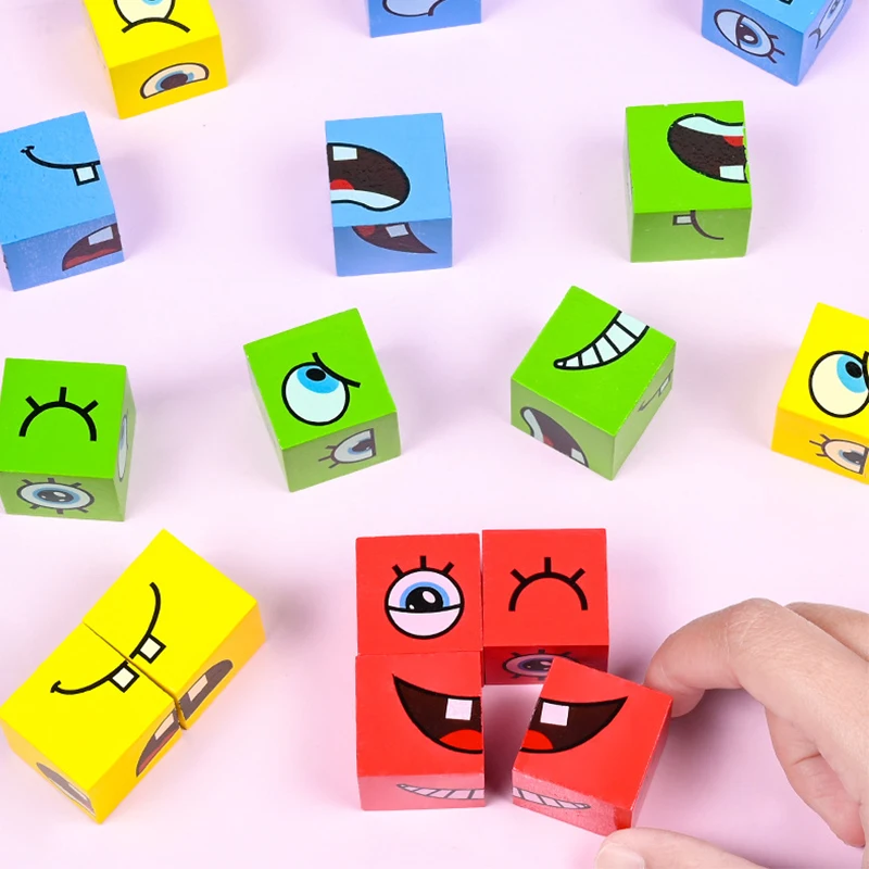 Face Change Expression Kids Puzzle Building Blocks Toy Montessori teaching Blocks Wooden Parent-child interaction Toy Gift 6