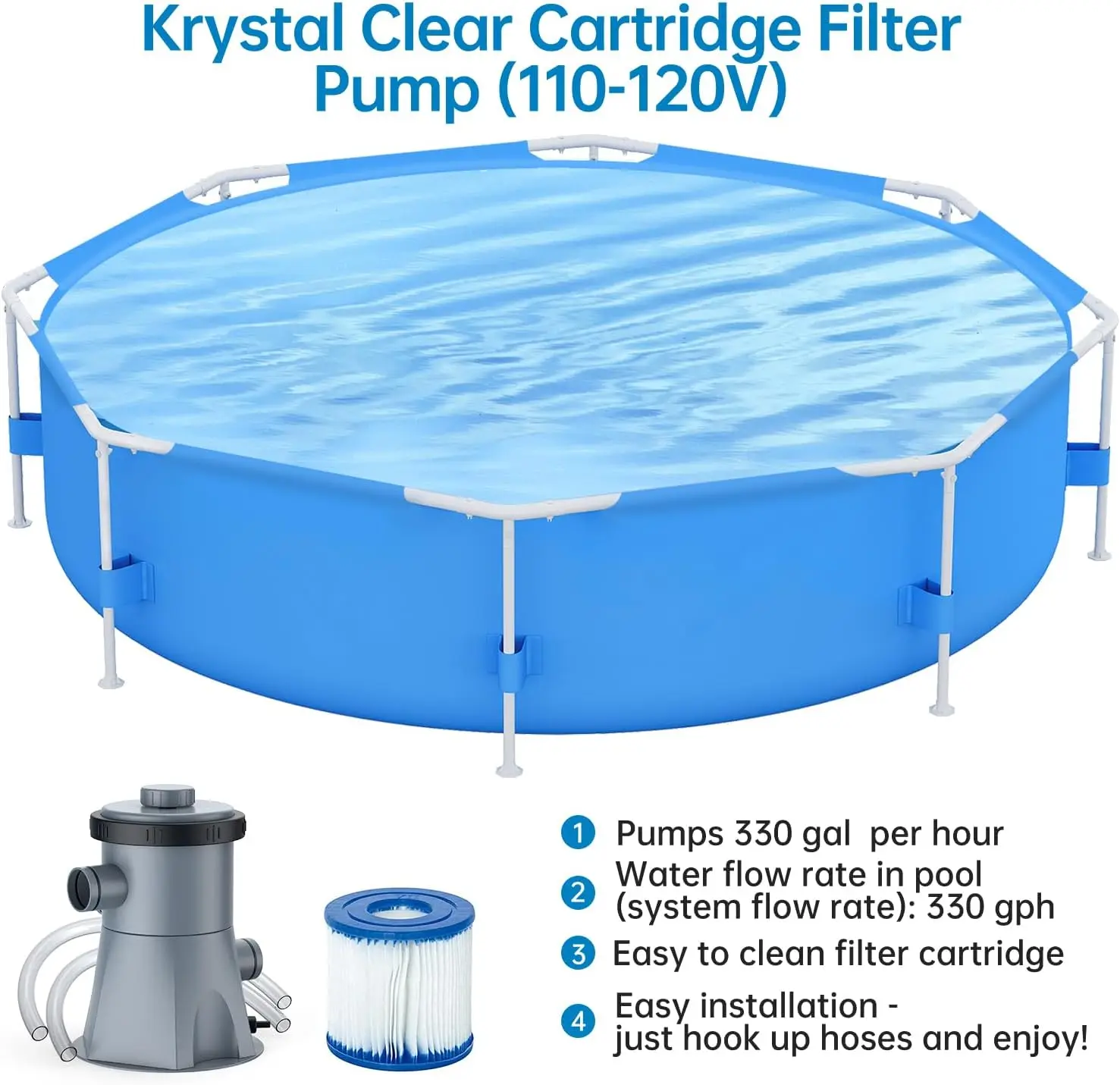 10ft x 30in Outdoor Round Frame Above Ground Swimming Pool Set with Skimmer Filter Pump & Filter Cartridge Corrosion