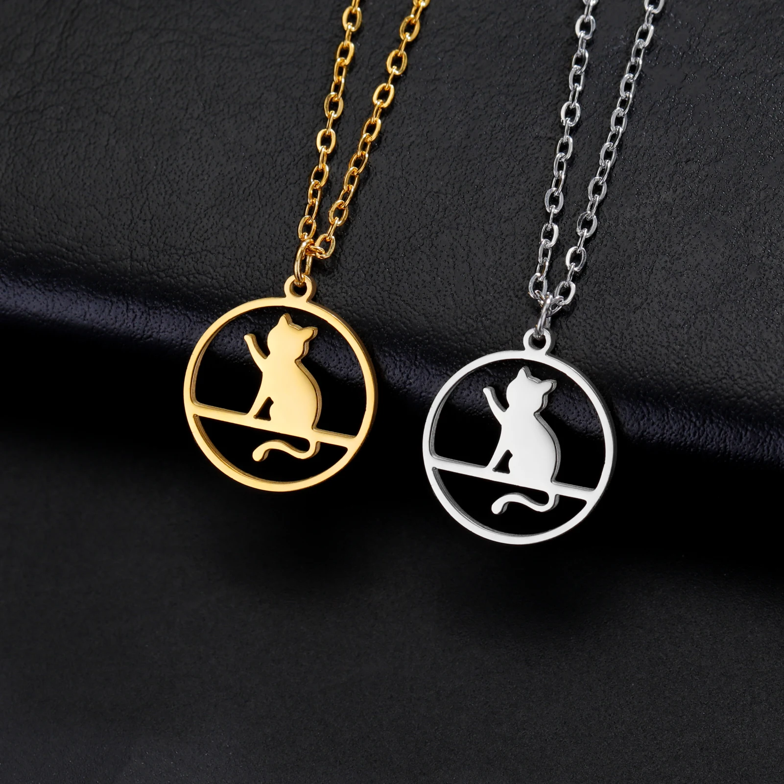 Walking Cat Kitten Necklace for Women Stainless Steel Pendant Necklaces - PeticaDeals