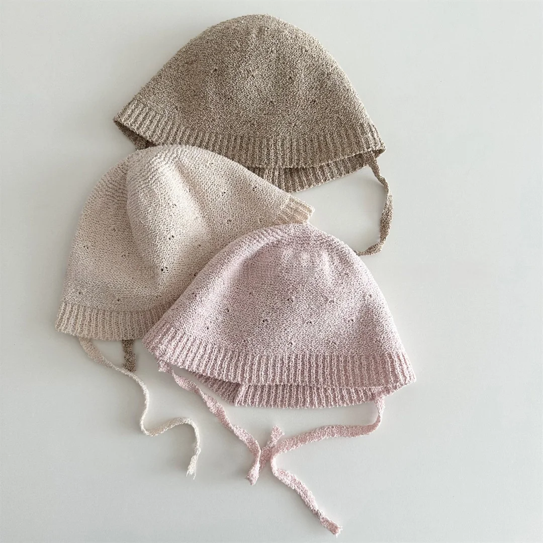 4-6Y 여름 어린이 태양 모자 솔리드 컬러 통기성 메쉬 비니(턱 스트랩 포함) 소녀용 야외 캐주얼 태양 보호 모자