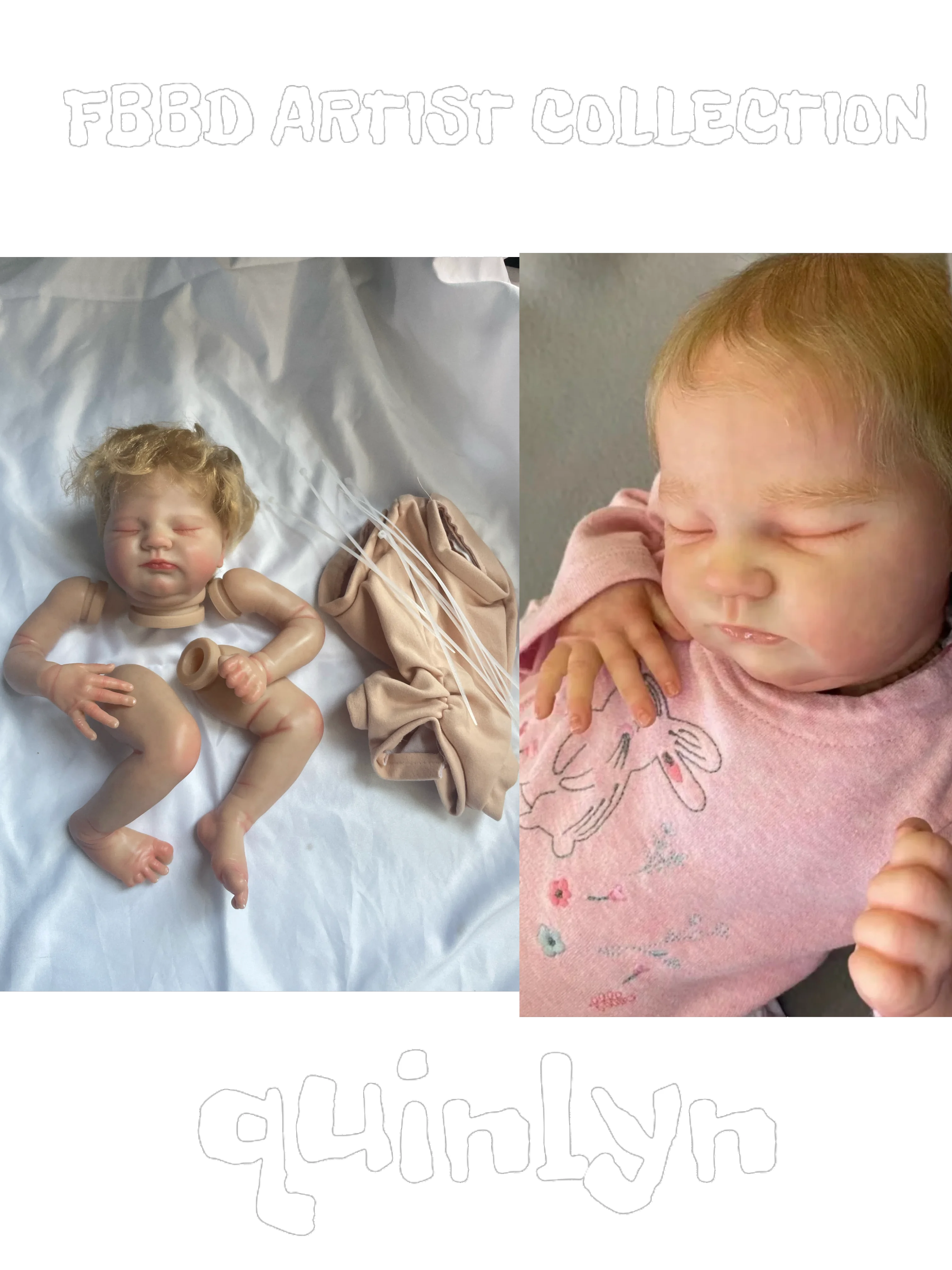 Quinlyn 20inch Bebe Reborn Painted Kit By FBBD Artist Unassembled Kit With Veins Lifelike With Hand-Rooted Hair Dolls For Girl 50cm bebe reborn doll laura made by fbbd real photos with hand rooted new hair high quality artist made dolls for children