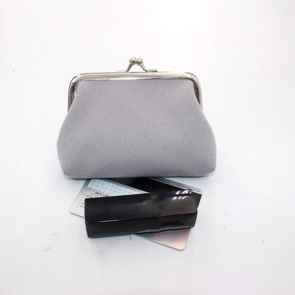 Vintage Solid Color Double Layer Clip Lock Women'S Coin Purse Mini Cute Kiss Lock Small Wallet Portable Credit Cards Storage Bag