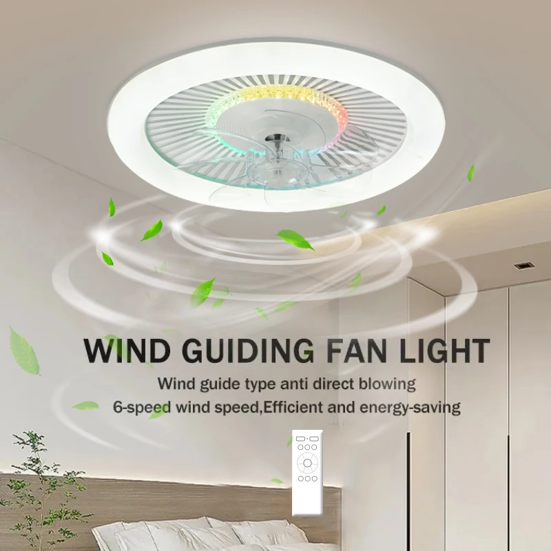LED Decorative Lighting, Remote Control RGB Dimming, 6-Speed Speed Regulation, Low Floor Fan Light, Bedroom Living Room Ceiling