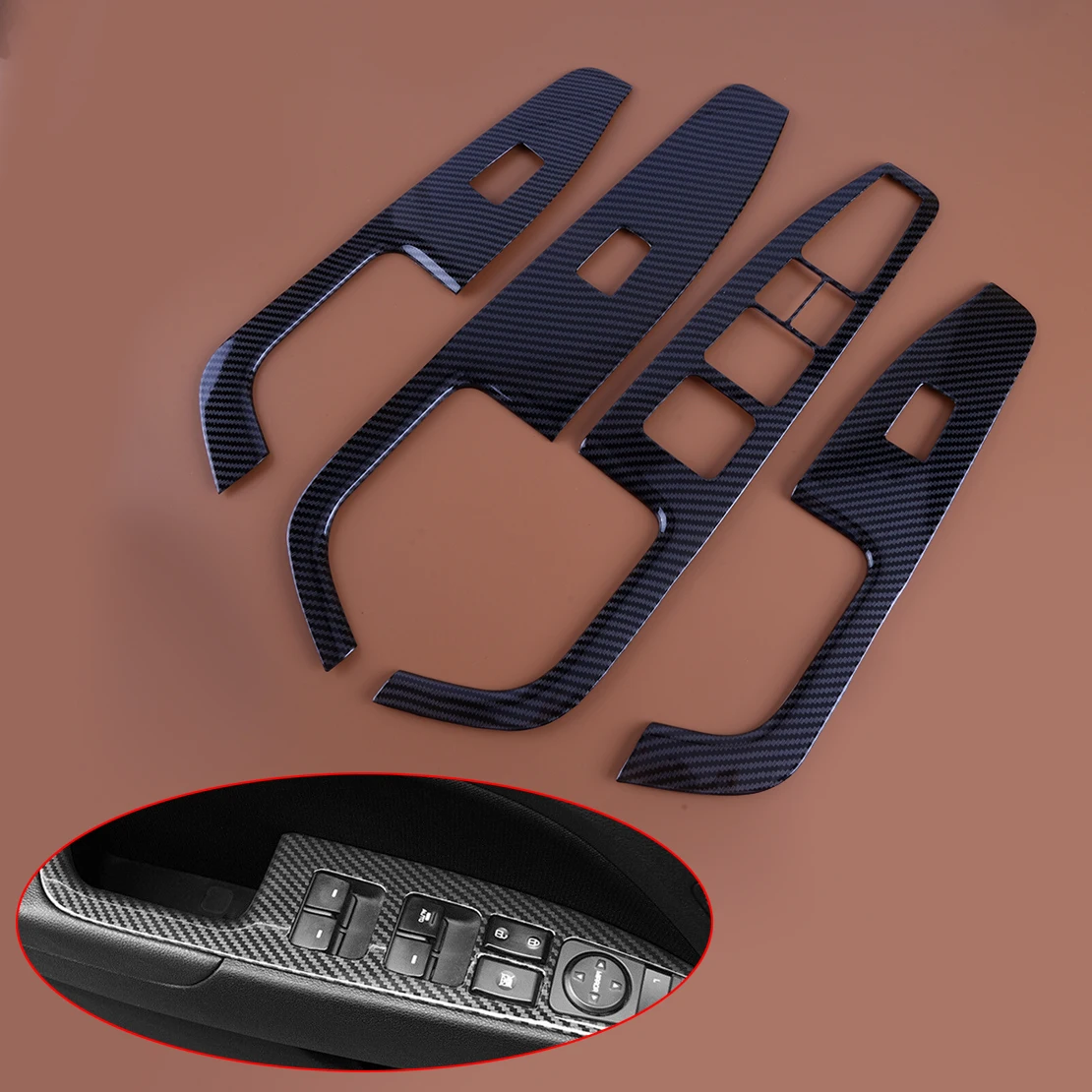 

Black Carbon Fiber Style ABS Car Window Lift Switch Panel Trim Cover Set Fit for Hyundai Elantra 2017 2018 2019 2020 LHD