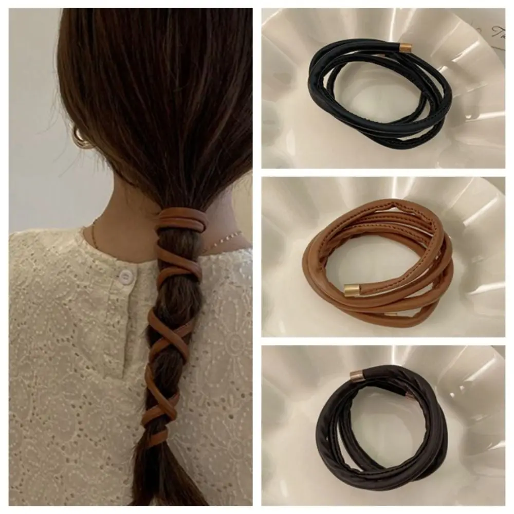 

Korean Style PU Rope Ponytail Holder Hair Band Fashion Design Flexible Bend Hair Rope Hair Accessories Solid Color