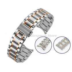 Sleek Stainless Steel Universal Watch Band with Curved End and Butterfly Clasp - 19mm (Silver - RoseGold)