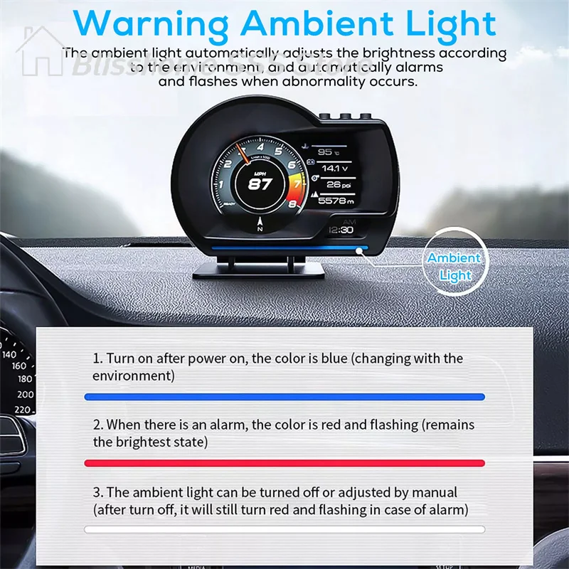 【S】유니버설 OBD2&GPS 듀얼 시스템 미터 속도계 헤드업 디스플레이 다기능 게이지 수온계 터보 자동차 액세서리