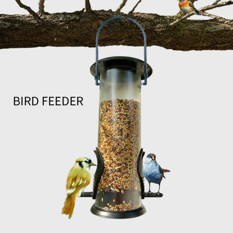 Outdoor hanging bird feeder with multiple feeding holes – automatic pet food dispenser for flying animals, easy foot operation