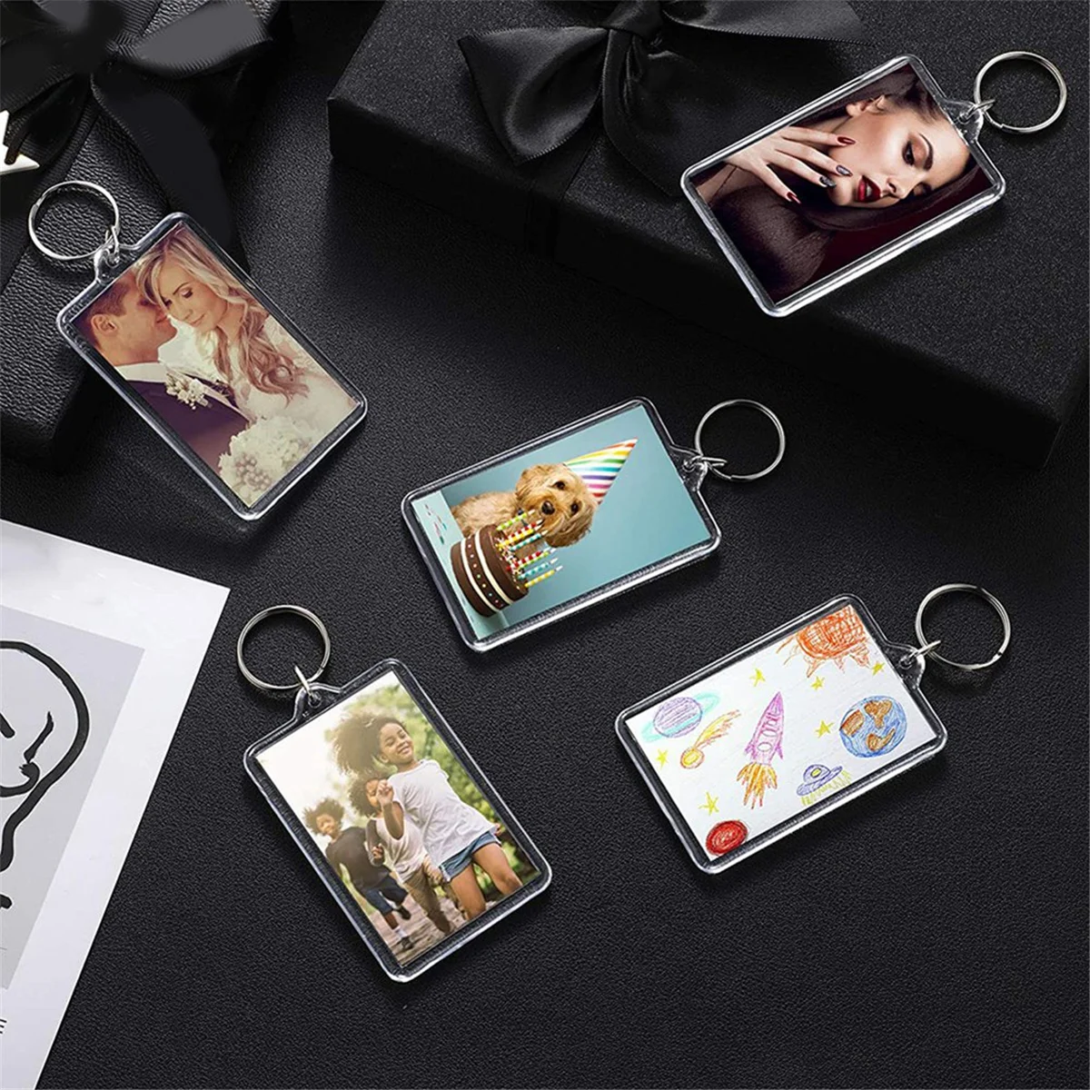 16PCS Acrylic Photo Frames Keychain Holder Photo Insert Blank Keyring For DIY Craft 2.2 x 3 Inch 3