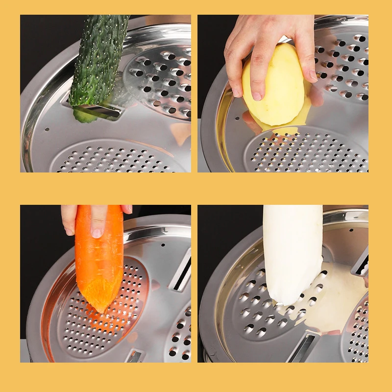 3PCS Multifunctional Stainless Steel Kitchen Graters Vegetable Slicer Vegetable Cutter Drain Basket Set Fruit Drain Basin