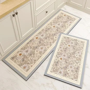 Tappeto per tappetino da cucina Tappetino lungo antiscivolo impermeabile in pelle PVC Tappetini per piedi resistenti all'olio Tappeti per la decorazione della casa con fiori rosa 1