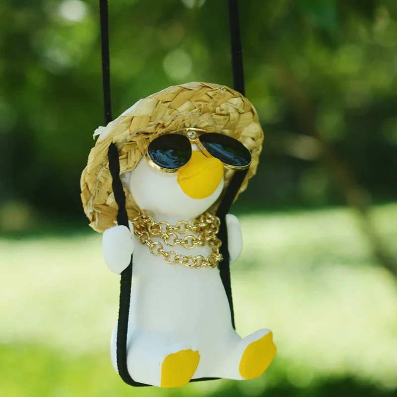 Cute Anime Little Duck Swing Pendant Car Rearview Mirror Ornament Creative Auto Accessory Perfect Friend Gift