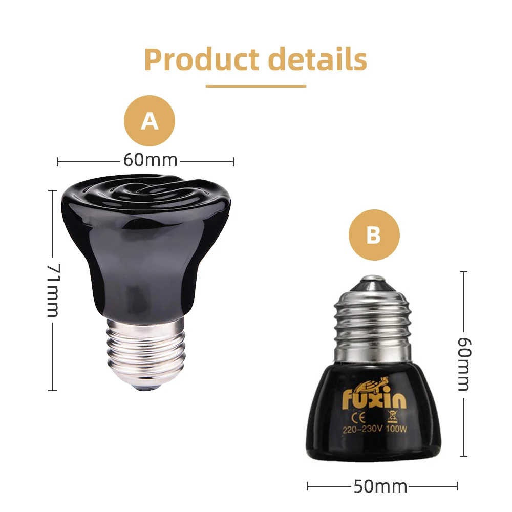 E27 Pet Heating lamp Mini Infrared Ceramic Emitter Heat Bulb Pets Turtle Heating Light Box Warmer Light Bulbs 25/50/75/100W