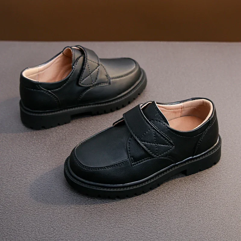 Boys Black PU Leather Shoes Soft Performance Spring and Autumn New British Style Soft Loafers for School Uniform Kids Fashion