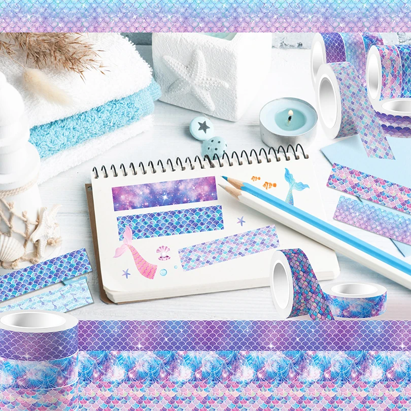 12Pcs Fish Scales Washi Tape Diary Decoration Scrapbooking Decorative Tape Stationery Colorful School Supplies Masking Tape 6