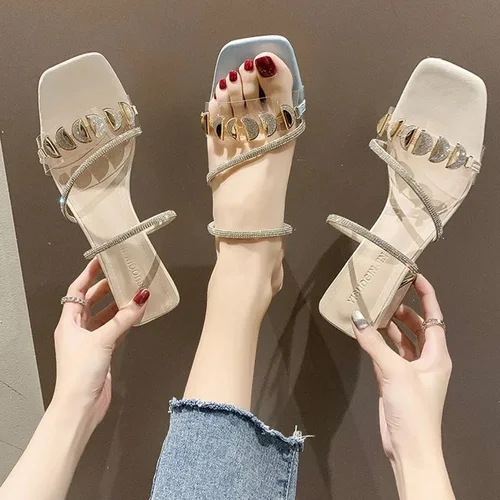 여성용 라인스톤 하이힐 샌들, 여성용 섹시한 샌들, 여성용 가죽 샌들, 플러스 사이즈 34-40 Zapatos De Mujer, 여름 패션 2