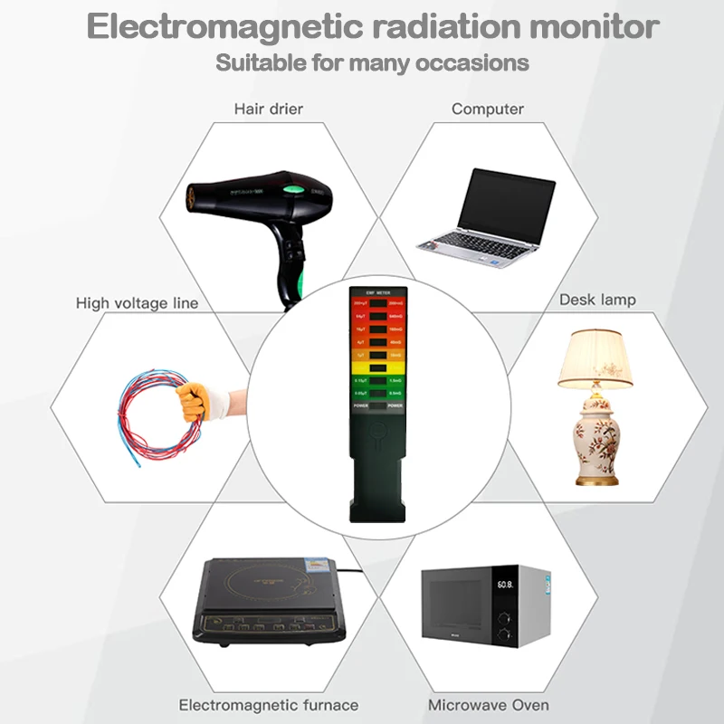 Latest Electromagnetic Field EMF Gauss Meter Radiation Dosimeter Detector Portable EMF Magnetic Field Monitor 8 LED Gauss Meter