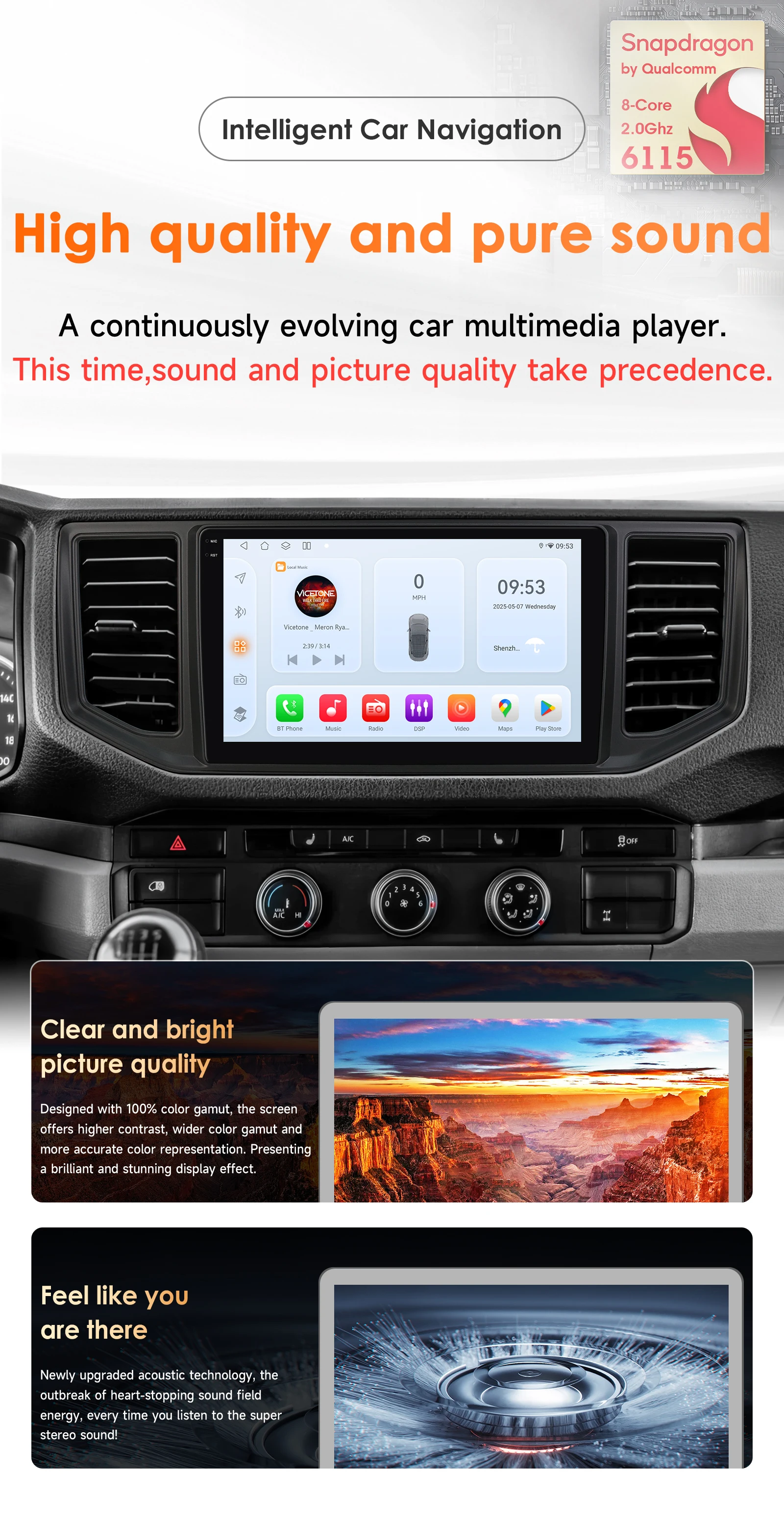 Hizpo Android 14 2 Din Car Radio for VW Volkswagen Crafter 2017-2021 Carplay GPS Multimedia Video Player Autoradio Octa Core 6115 – Detail 3