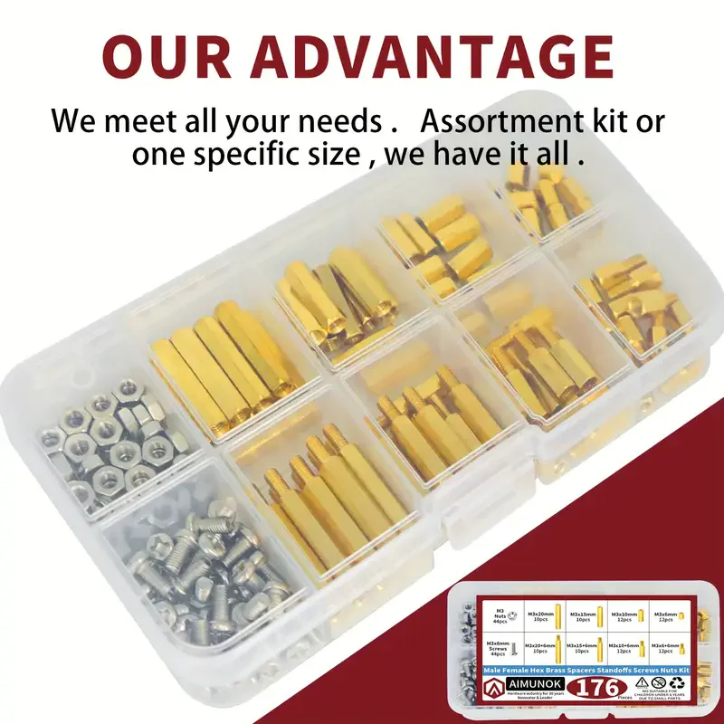 280Pcs M2.5 Male-Female Brass Spacer Standoff & Stainless Steel Screw Nut Assortment Kit