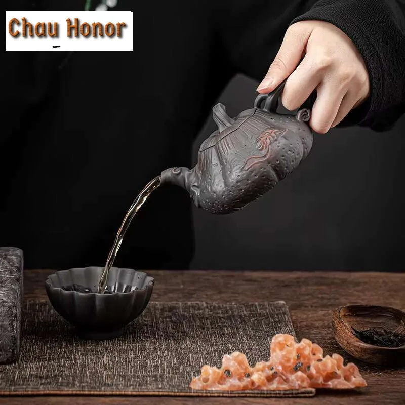 230ml Qingxi Purple Pottery Pumpkin Pot Antique Relief Ceramic Teapot Small Teapot Tea Making Device Household Kung Fu Tea Set