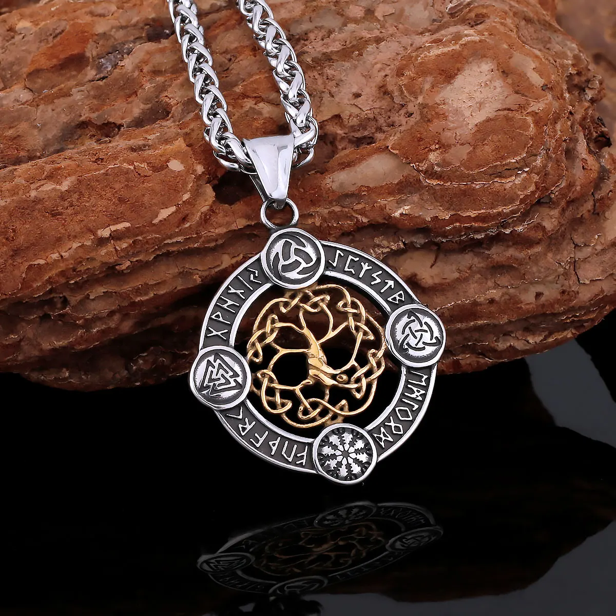 

European and American Style Domineering Viking Series Tree of Life Pendant Necklace Stainless Steel Men's Fashion Amulet Jewelry