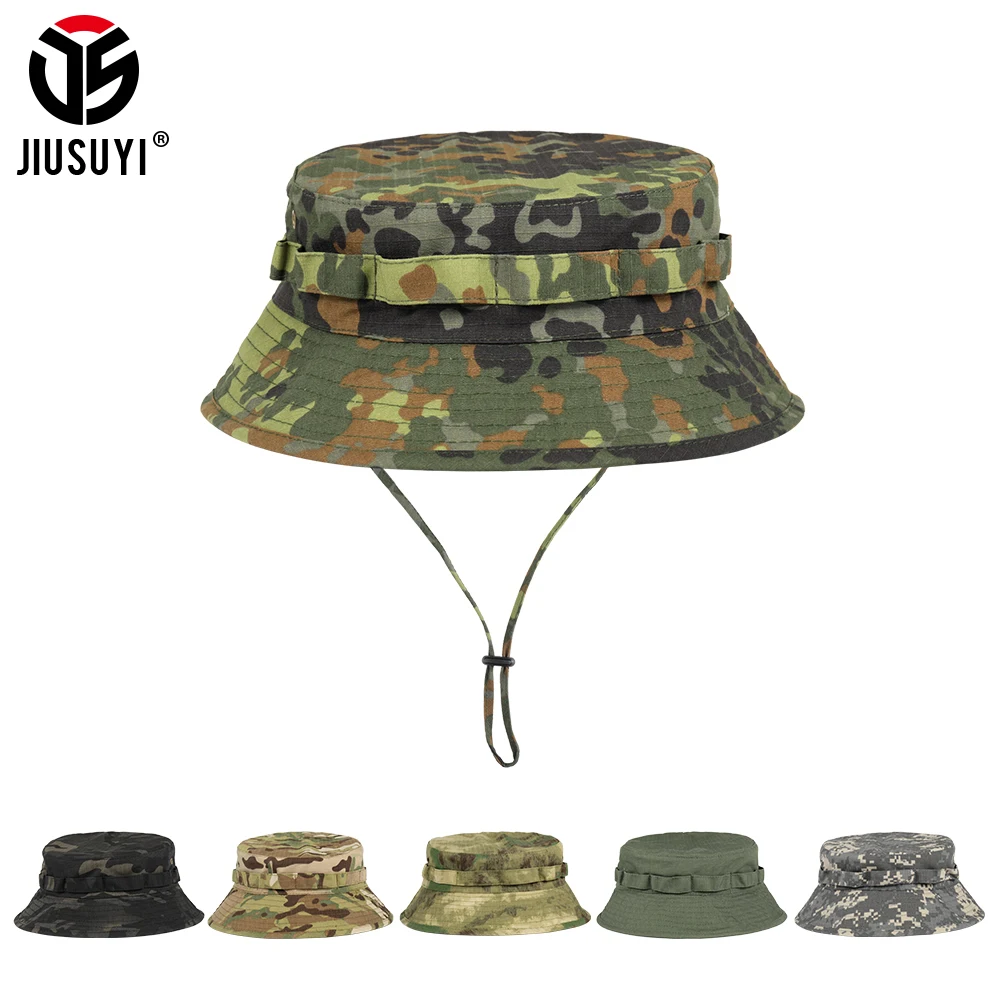 Camouflage Fishing Hat Military Removable Summer Sun Bucket Cap Hiking Camping 