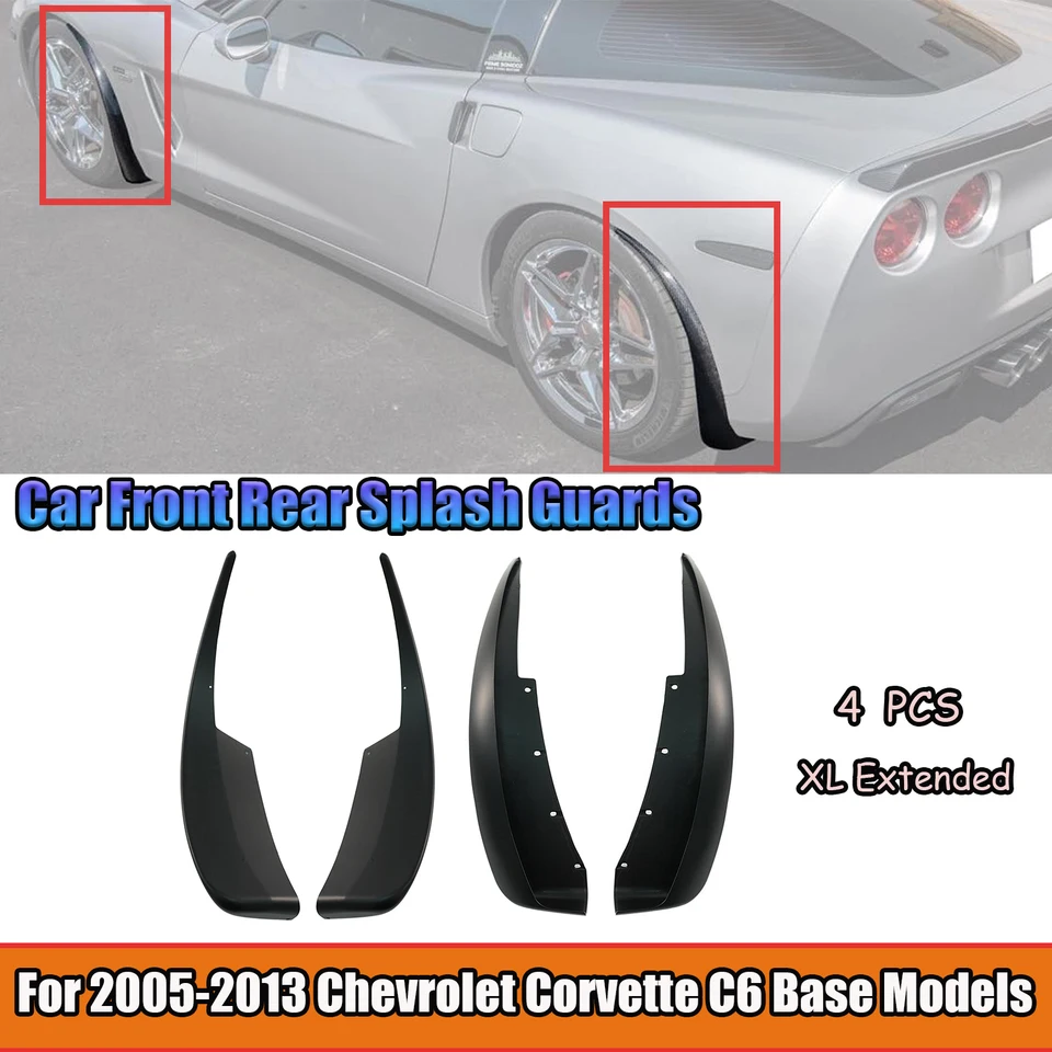 Front & Rear Molded Mud Flaps For 2005-2013 C6 Corvette – Black Splash Guards