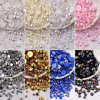 50/100/200Pcs Grey Pink Pearl Shape Nail Art Decorations 3D Flat Back Nail Charms For Art Flatback Beads DIY Nail Accessories 1