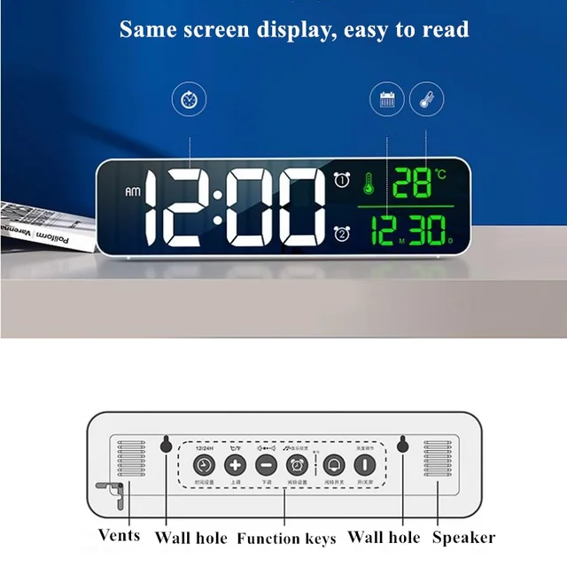 Led Digitális Ébresztőóra Szundi Hőmérsékleti Dátum Megjelenítés Usb Asztali Csík Tükör A Nappali Dekorációhoz Elektronikus Óra Új - Image 2
