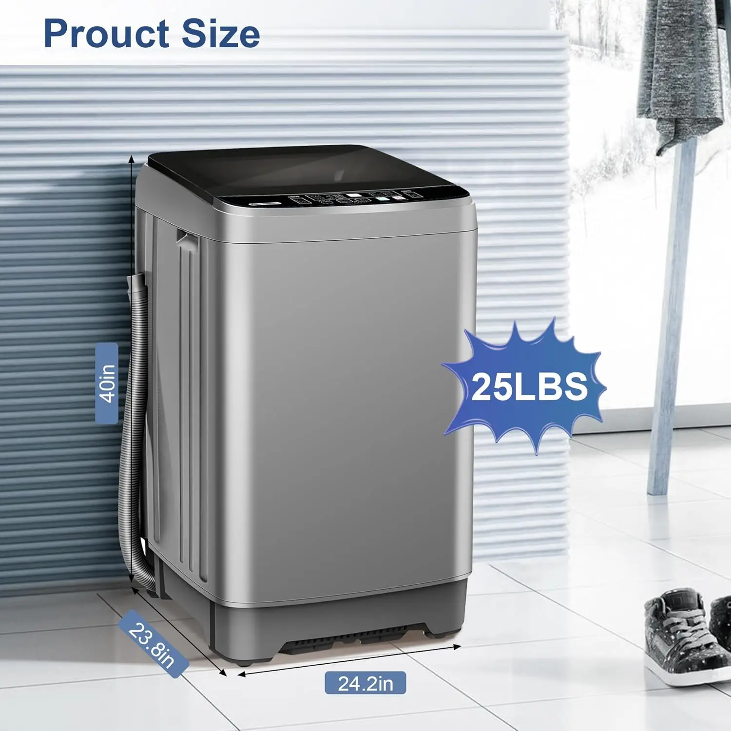 Washing Machine, Portable 25 LBS Full Washing Machine with LED Display & 10 Programs & 8 Water Levels Selections Drain Pump