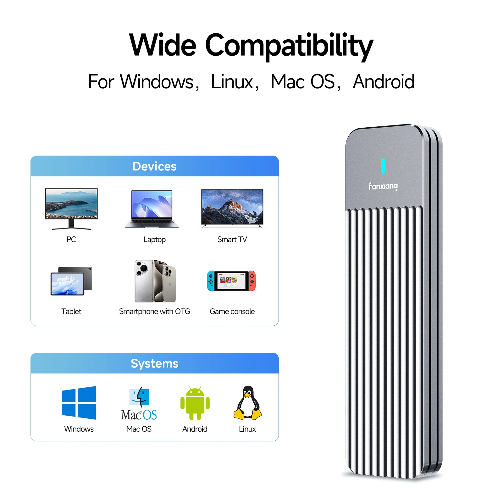 Fanxiang MD87 M.2 SSD Enclosure 10Gbps NVMe/NGFF-SATA Dual Protocol USB 3.2 Gen2 Type C Supports M/B+M Keys/2230/2242/2260/2280 ssd enclosure hard drive enclosure