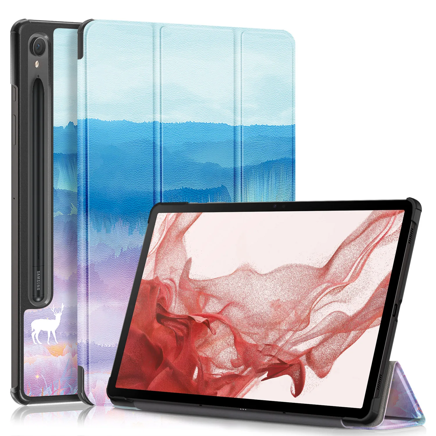 Cartoon Painted Tri-Fold Stand Tablet Case - 10.9''