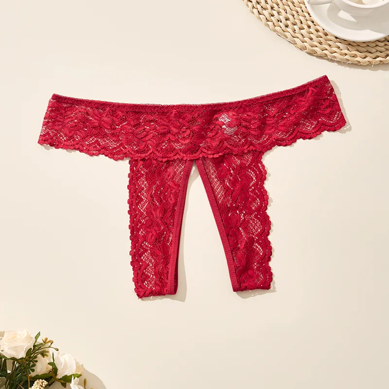1 Stück Einfarbige Spitzen-Damenunterwäsche Sexy Verführerische Offene Slips Sommer-Qualitäts-Damenhöschen – Detail 6