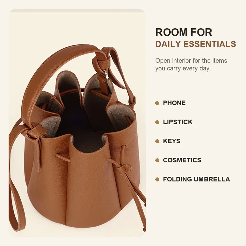 Women’s Vintage Bucket Bag Trendy Crossbody Shoulder Bag Petal Design Handbag Fashion Commuter Purse Casual Ladies Tote Bag 5