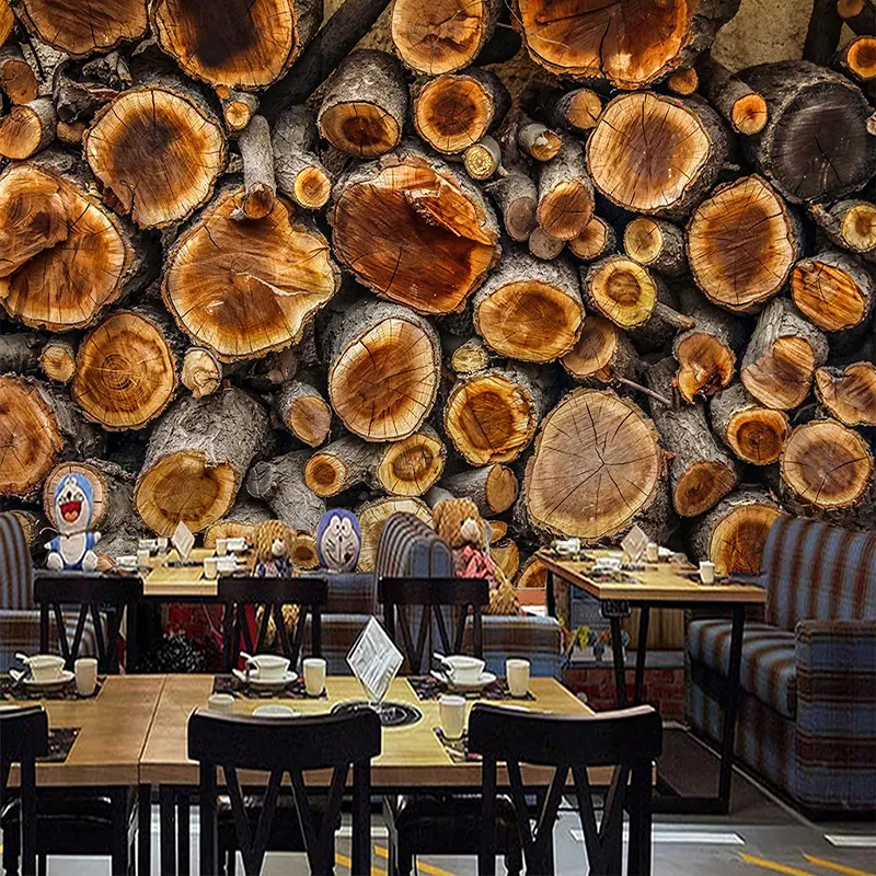 Mural de Parede Vintage 3d Grão de Madeira Papel de Parede Personalizado Anel Anual Sala e Decoração do Restaurante Papel de Arte