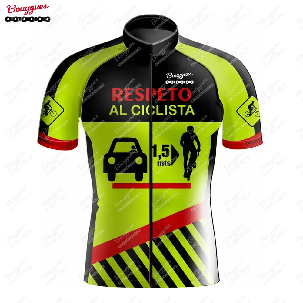 3 Feet Safety Cycling Jersey for Men Short Sleeve Reflective MTB Maillot Downhill Pro Team Mountain Bicycle Clothing Summer